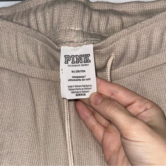 PINK Victoria’s Secret Waffle Knit Pajama Bottoms Beige Joggers Medium - Picture 4 of 5
